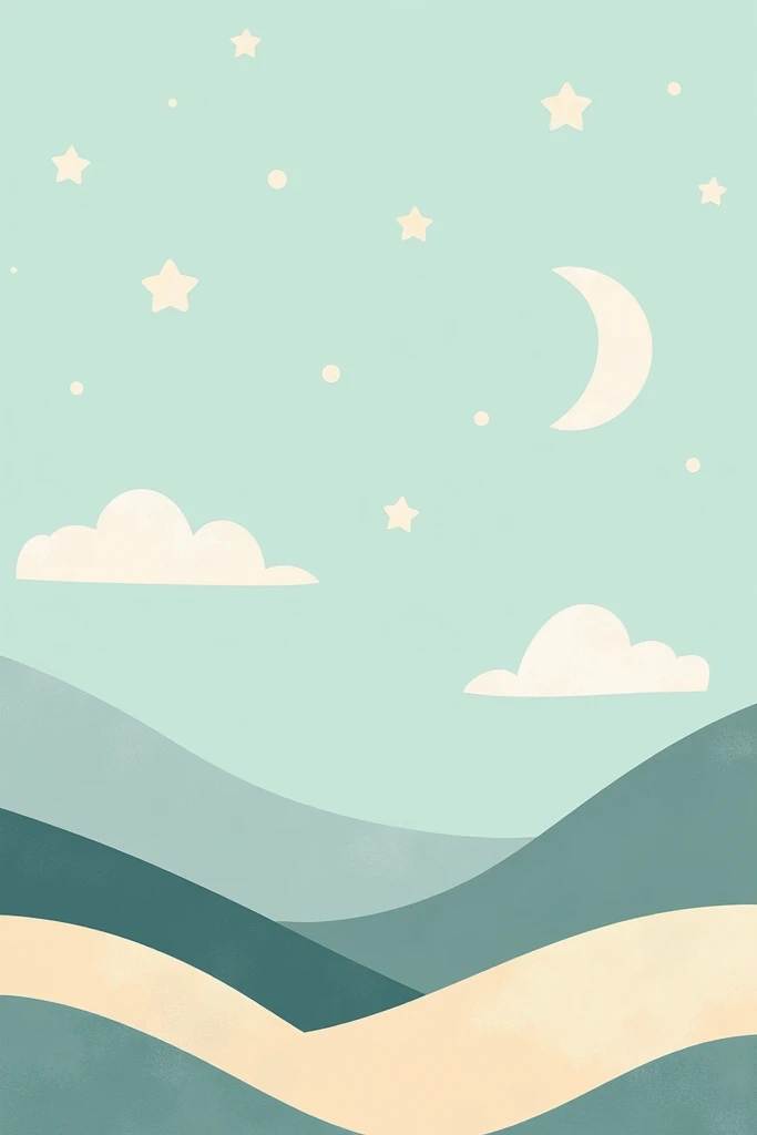  Create a minimalist book cover image depicting calm and serenity for a book about sleeping better. no text.

*Specifications*

1. background color: light blue,  mint green ,  beige or relaxing pastel tones .
2. image: natural elements (lua, stars, flores,...