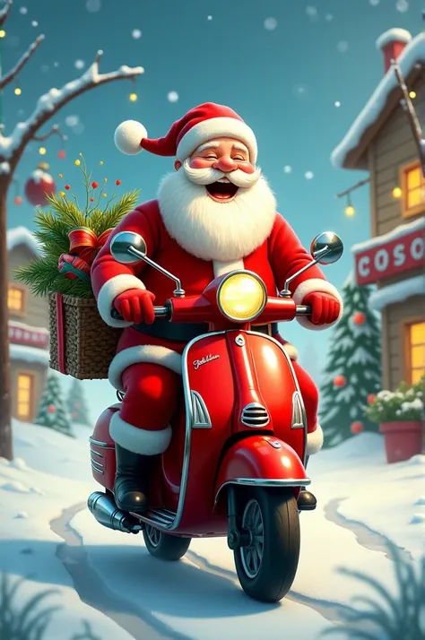 Santa Claus on a Christmas scooter 