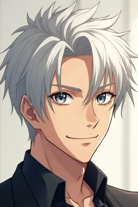 White Hair Grey Eyed Smile Handsome Anime Man