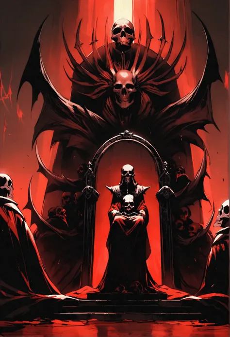 throne of the evil emperor, skull,  ominous atmosphere , Different angles