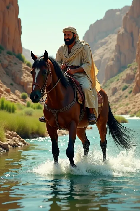 Firas Arab on a horse on a river to drink water