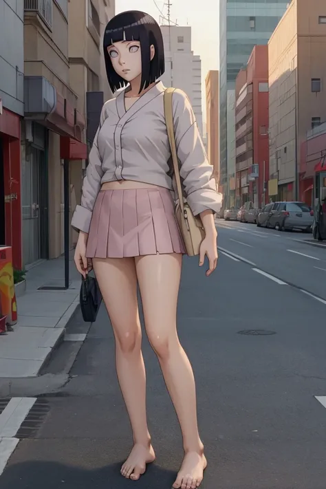 Hinata(boruto), girl, sexy, hot, barefoot, to hide, naked, in the city, short skirt