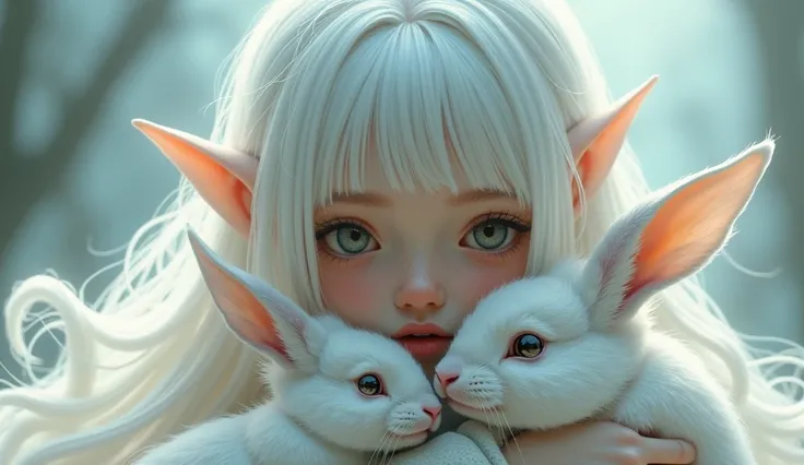 White Hair Girl, ,Rabbit, Half Dragon