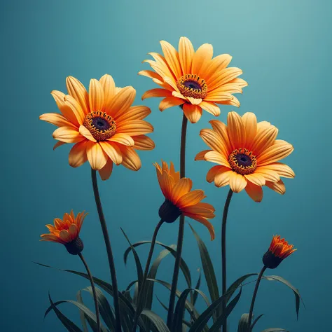 stylized photograph of flowers with a blue and orange color palette possibly with some digital manipulation