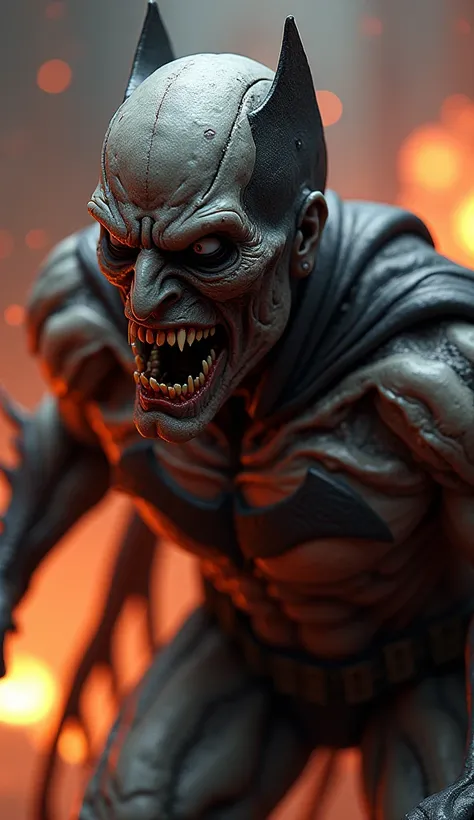 close up of a strange looking Batman, horror!! highly detailed, painted in zbrush, zbrush contest winner, highly realistic fantasy monster, scary mutant flesh creature, zbrush central contest winner, detailed humanoid, terrifyingly detailed, sculpted in zb...