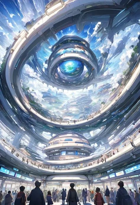 The best drawn anime、In detail、High image quality、 High Quality 、(( Scenery of a bustling station in the near future ))、There are a lot of people、 station platform、SF wind、Near Future Station 、between real and unreal 、 an unlikely world、 Beautiful Artwork ...