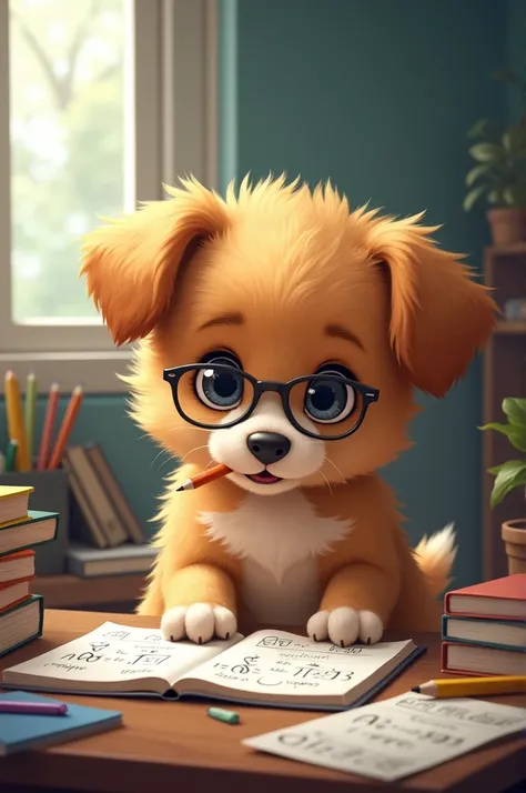 Puppy studying math