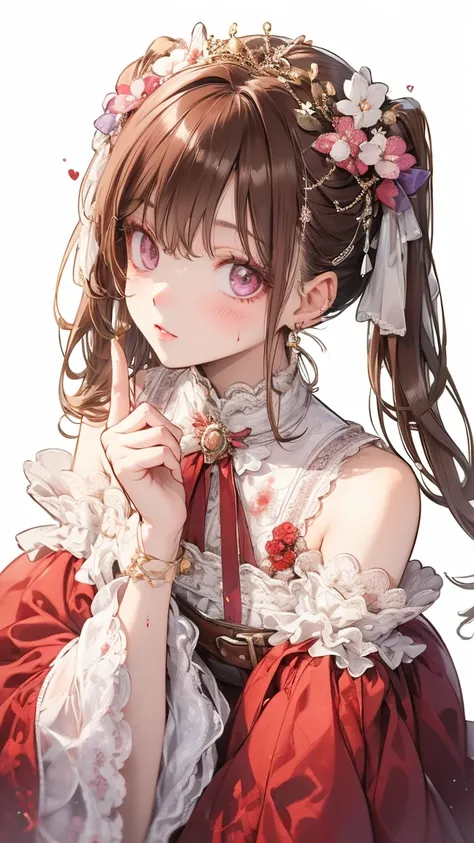 (One girl), masterpiece, highest quality, Ultra-fine illustrations, Very cute girl, Highly detailed beautiful face, View Viewer, One girl, belt, close, View Viewer, 4K, High resolution, ribbon, A wild misunderstanding, blush, throw, Twin tail hair, White B...