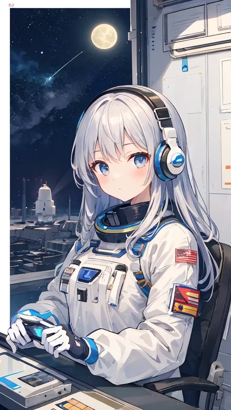 masterpiece, Highest quality, high resolution, newest, 2girls, friends, (group shot):5, (upper body):5, kyoto animation style, detailed, BREAK lunar base interior and exterior, moon surface exploration, lunar landscape, BREAK (white and black mechanical sp...