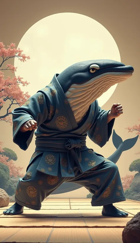 Karate fighter whale with kimono  