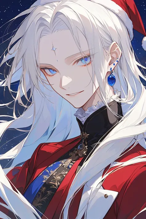 (Masterpiece, high resolution, best quality), albino, bangs, bangs, covered forehead, bangs in the forehead, androgynous male, feminile male, bangs, happy, soft smile, look at you, bishonen, bangs, long hair, beautiful blue eyes, solo, 1 male, 20-years old...