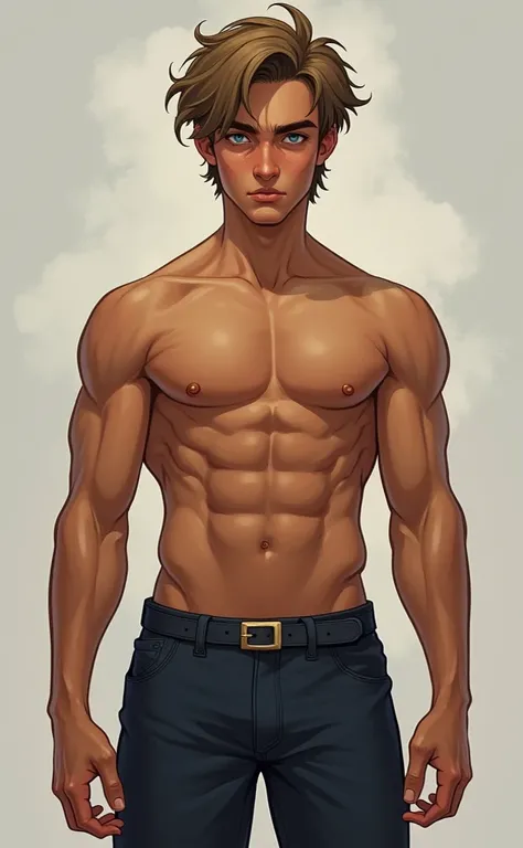  Eidan is a 23-year-old boy with an imposing presence , , the result of years dedicated to swimming and physical training .  His body is athletic and well defined ,  with a muscular torso marked by firm pectorals and toned abs that reflect his discipline a...