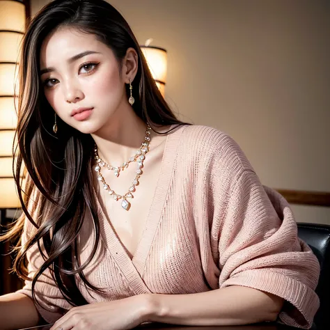 (Highest image quality, high resolution 16K, suitable for human skin, natural skin texture, photorealistic, ultra-high resolution), (Sitting on a chair in a bright café, Sitting with her back straight), (18-year-old Japanese woman, solo: 2), (Wearing very ...