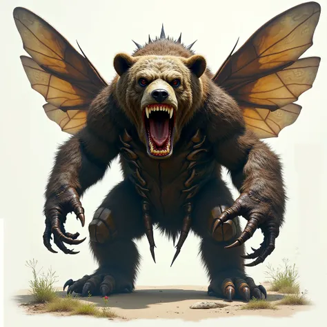  A hybrid monster between a beetle and a bear ,  with an imposing base of a bear :  his body is robust and muscular ,  with great strength evident in his front legs ,  that end in powerful and sharp claws . . His face retains the fierce expression of a bea...