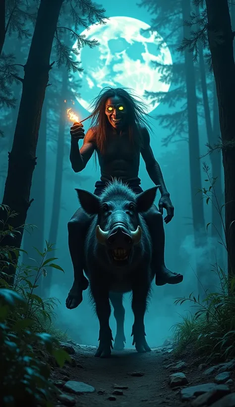 ** Prompt to create the image representing the urban legend of Caipora :**  

"} Create a realistic and detailed image that represents the legend Urbana Brasileira da Caipora .  The scene must be set in a dense forest , dark and mysterious,  illuminated by...