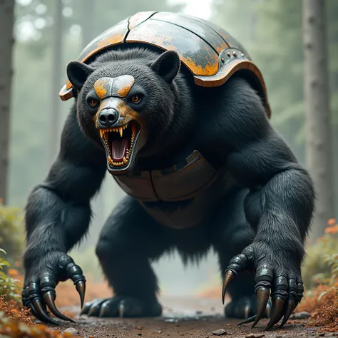  A realistic hybrid monster between a beetle and a bear ,  whose base is the powerful figure of a bear .  Its robust and muscular body reflects the strength of a real bear ,  with thick and strong legs ,  ending in solid and sharp claws ,  similar to those...