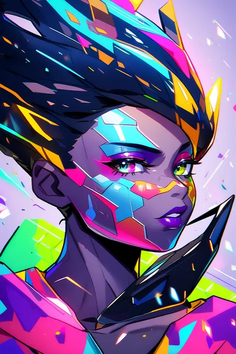 Portrait of an African American woman in multicolored in cyberpunk style