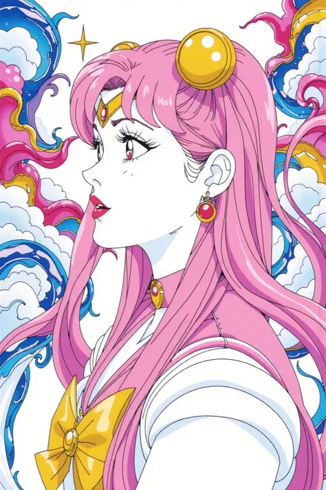 (White background:1.4),((Wicked Lady from Sailor Moon)), head silhouette, pink hair, Oriental elements，(Chinese illustration:1.3，Paper Art:1.3, キルティングPaper Art:1.2),( Streamlined Design, Clear lines, High sharpness,Better Quality, Very detailed, Master Par...