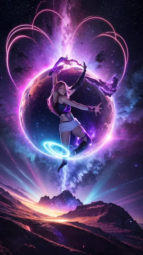 A vibrant, swirling cosmic portal opening up above Earth, signaling a major event. The portal is glowing with intense purple energy, hinting at Thanos power and involvement.