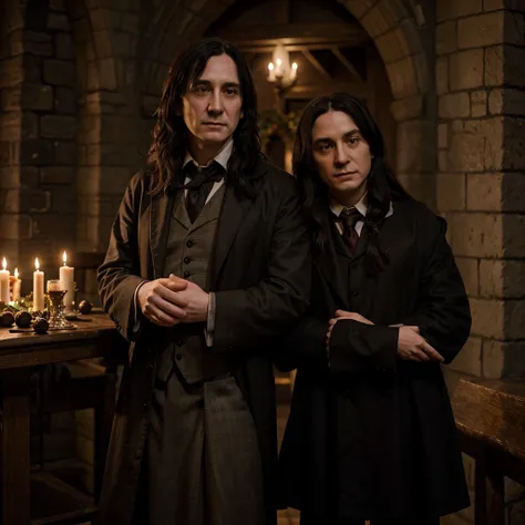 At the Yule Ball at Hogwarts, Severus Snape goes hand in hand with a girl