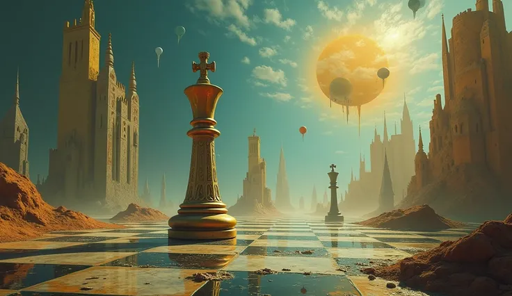 chess piece in a surreal Salvador Dalí style environment