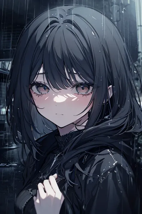 a sad, lonely girl in the rain, cold raindrops falling, thunder roaring, the sound of sorrow echoing, feeling afraid of the future, hyperrealistic, 8k, detailed facial features, intricate details, dramatic lighting, moody atmosphere, muted color palette, c...