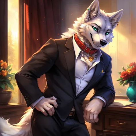 (author：Hioshiro and Kenket and Dimwitdog, Michael &amp; Inessa Garmash, ruanjia, pino daeni, Chunie), uploaded the e621, beautiful and ultra-detailed, lighting cinematic, seductor, (anthro arctic wolf, fluffy fur, character focus:1.5), body fur, (thick th...