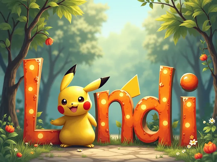 Create a poster extremely detailed with letter-by-letter writing le prénom " LUNDI " en FRANÇAIS. dans un style Disney 4D. 
LÉCRITURE DOIT ÊTRE BIEN VISIBLE. 

THÈME Pokémon, Pikachu and SACHA in background ultra réaliste et détaillé 