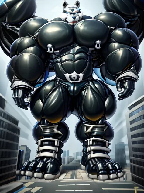 - masterpiece. official art. 8k. best quality. detailed full body. full body.
- black latex muscle suit. Extra latex Muscle Suit. The entire body, including the face, is black.
- Extra latex Muscle Suit and Freddy wolf fused.
- He with 4 arms.
- large musc...