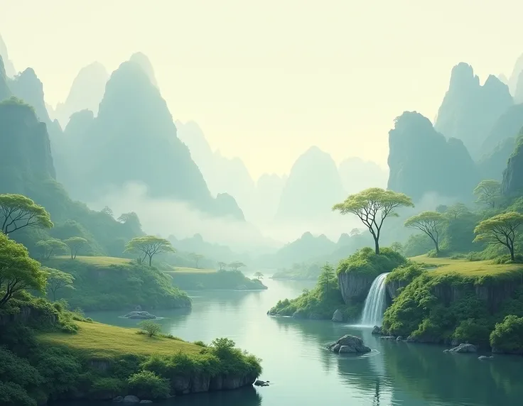 Horizontal landscape of Chinese mythology that transmits calm to use in music video to relax.