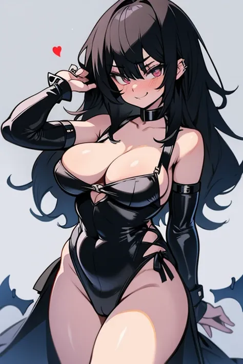 Beautiful young anime goth girl with black hair and very sexy