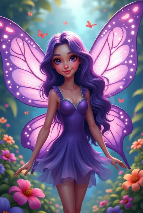 Beautiful purple butterfly fairy， comic style