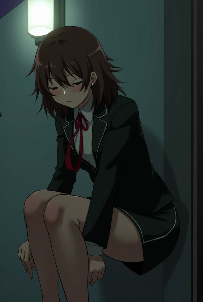 /quality (masterpiece,best quality,high resolution,High Quality,Realistic) /hair style (Curly Hair) /Clothes (pencil skirt,job interview suit,Black jacket,torn pantyhose:1.5,earring) /Pose Bend over,sit lean against a wall, legs spread:1.5 (Ahegao,orgasm,s...