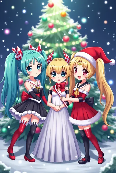 Hatsune Miku and harley quinn and sailor moon Christmas