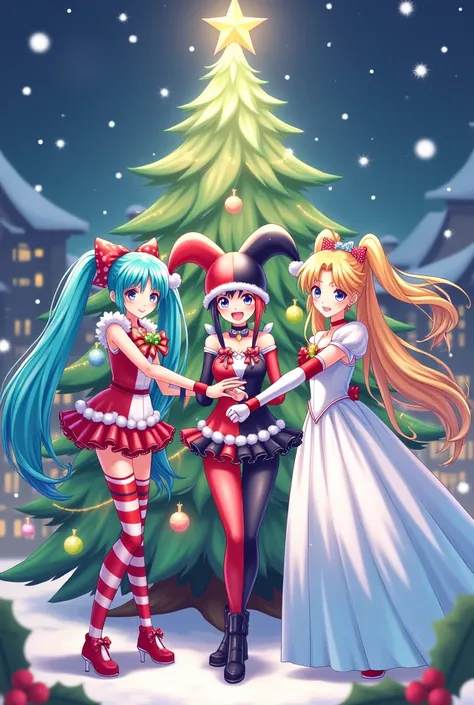 Hatsune Miku and harley quinn and sailor moon Christmas