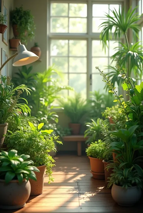 plants in pots with natural light and artificial light