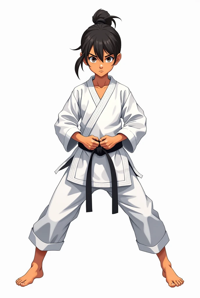 Create me a young karateka illustrated anime tone,  with white background