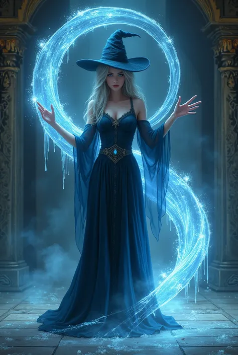 Witch doing magic with ice