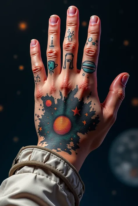 Astronaut hand tattoo