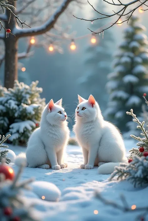 White cats in garden in cristmiss