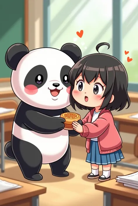 cartoon of a panda sharing with ren at school