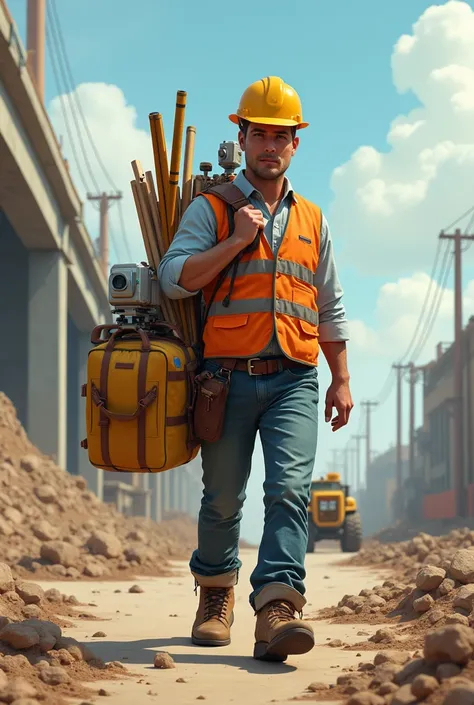 one civile engineer men carry civil engineering surveying Portable Equipment