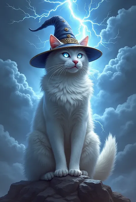 cat, white hair, wizard hat, powerful magic, son of thunder