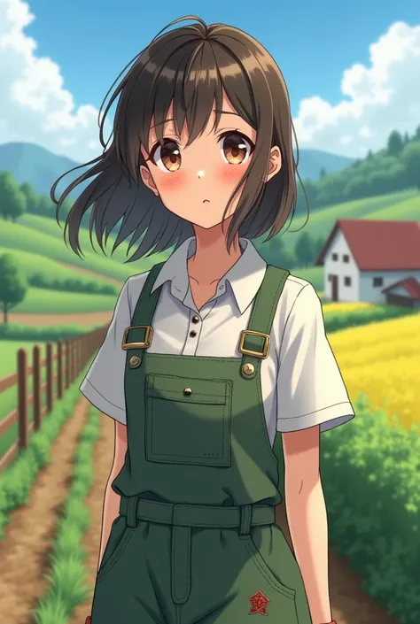 Woman anime farmer half body