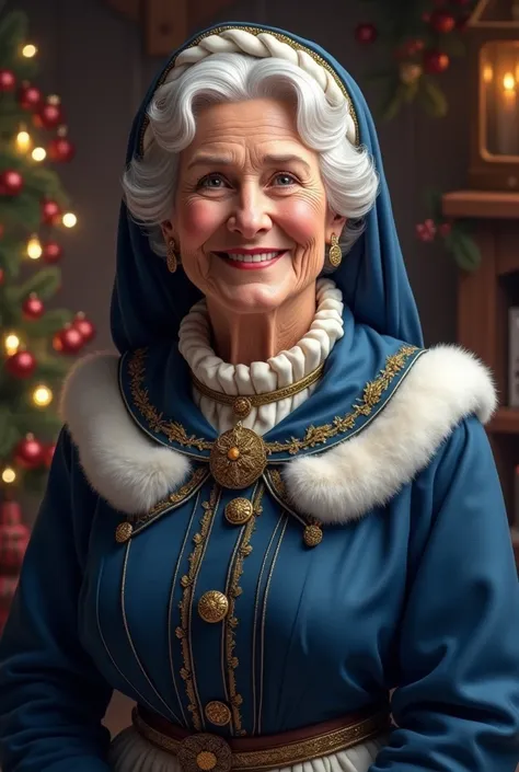 Real Mama Claus in navy blue costume 