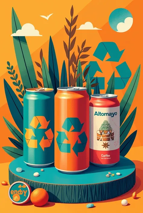 POP material that highlights the use of recyclable packaging and sustainable practices in the production of canned Altomayo coffee.