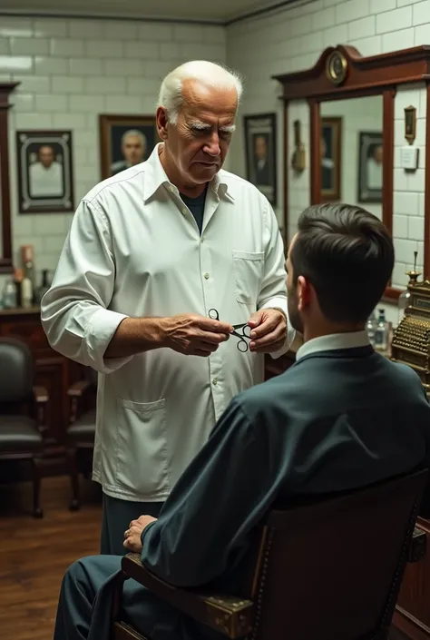 Joe biden working as barber
