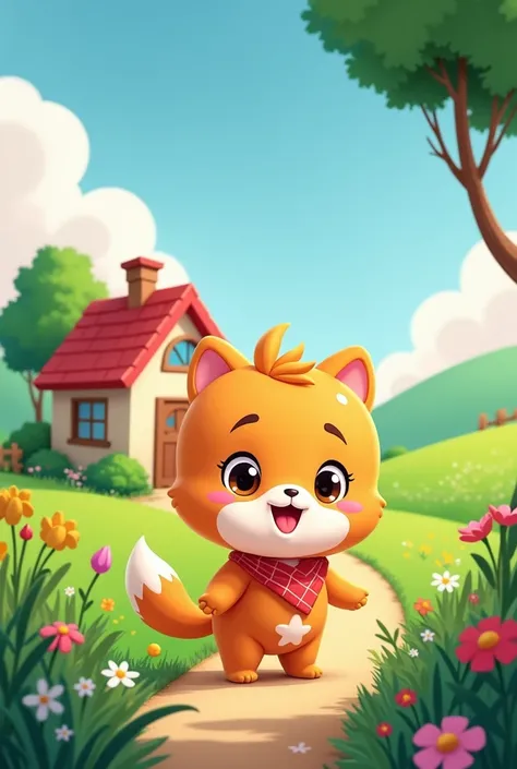 Cheerful  with a small house in the background cartoon art