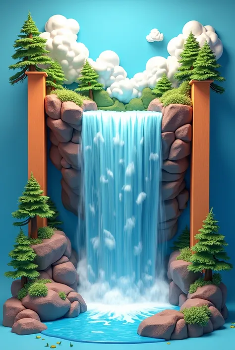 Affiche en 3D rectangle avec cascade d’eau fete scout 23 décembre 