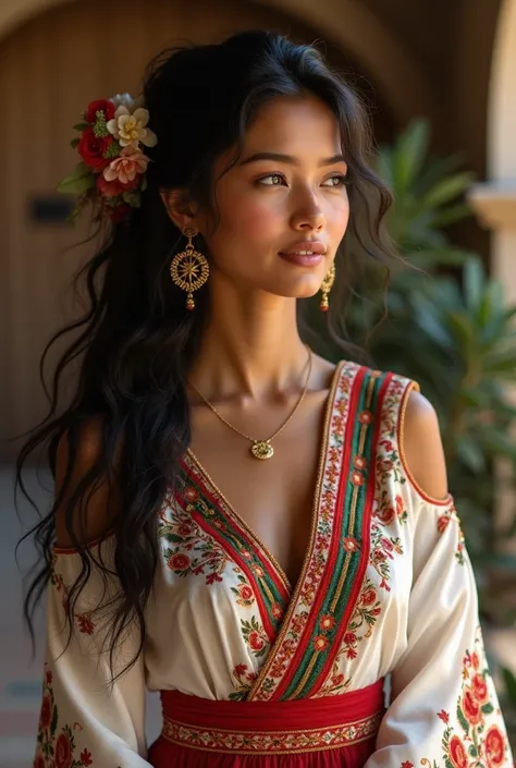 Female model in white Latin clothes
